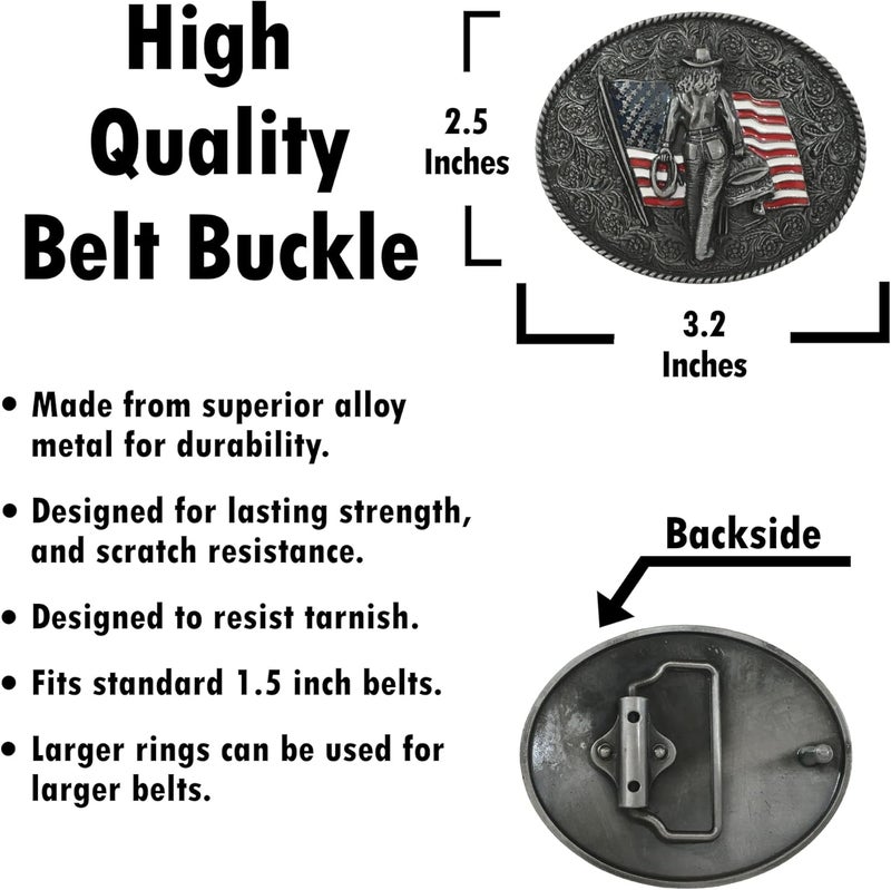 Handmade Western Cowgirl Belt Buckle American West Cow Girl USA Flag - Image 2